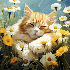 cat on flowers
