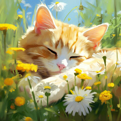cat and flowers