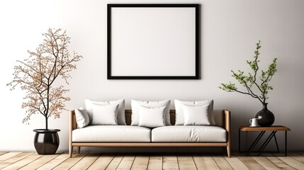 A contemporary living room adorned with a stylish sofa and a captivating painting in soothing natural hues, creating a harmonious and inviting ambiance for relaxation and socializing.