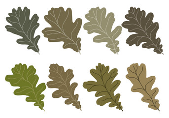 Set of vector silhouettes of colored oak leaves - obrazy, fototapety, plakaty