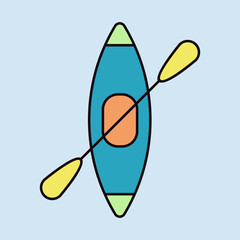 Kayak with paddle vector icon. Camping sign