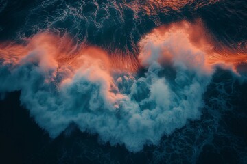 Fototapeta premium Surreal Peach-Colored Waves Crashing in Ocean at Sunset