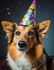 Dog with a party hat