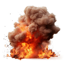 Explosion picture with flames and smoke , isolated transparent background png