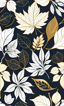 Vector illustration, elegant vintage Japanese leaves with patterns. Pattern of floral golden elements in vintage style for design, floral background and wallpaper, backgrounds for smartphone and short