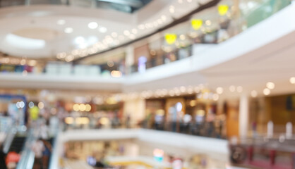 Wide Angle Abstract blur interior background or defocused shopping mall of department store.