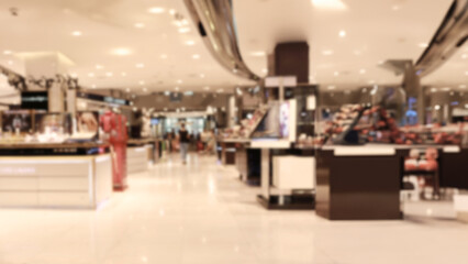 Wide Angle Abstract blur interior background or defocused shopping mall of department store.