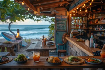 Inviting Beach Shack Bar with Scenic Ocean View and Fresh Meals Ready to Enjoy
