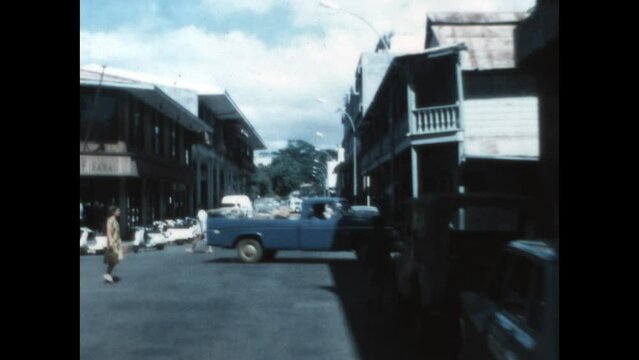 Driving Through Papeete 1971 - First person view from a car driving through Papeete, the capital of French Polynesia on the island of Tahiti, in 1971.