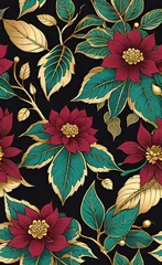 Tapeten Vector illustration, elegant vintage Japanese leaves with patterns. Pattern of floral gold elements in vintage style for design, floral background and wallpaper, © Perecciv