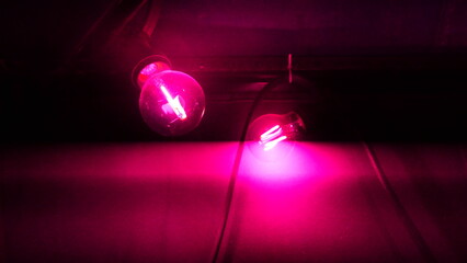 Ampoule d'éclairage de couleur violet ou orange, terrasse extérieure de nuit parisien, éclairage...