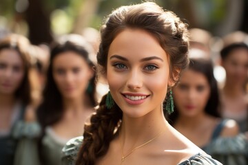 Obraz premium A woman in a green dress smiling at the camera