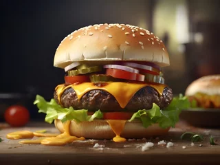 Fotobehang Bild eines perfekten Hamburgers © pit24