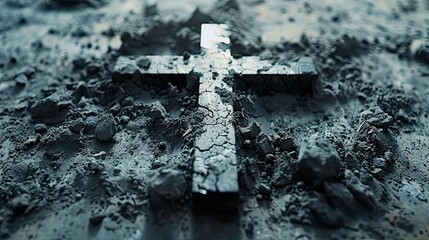 Crucifix Drawing in Ash, Dust, or Sand


