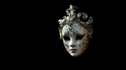 Naklejka premium Elegant venetian mask floating in darkness. mysterious and stylish. ideal for theatrical themes. perfect for carnival invitations. AI