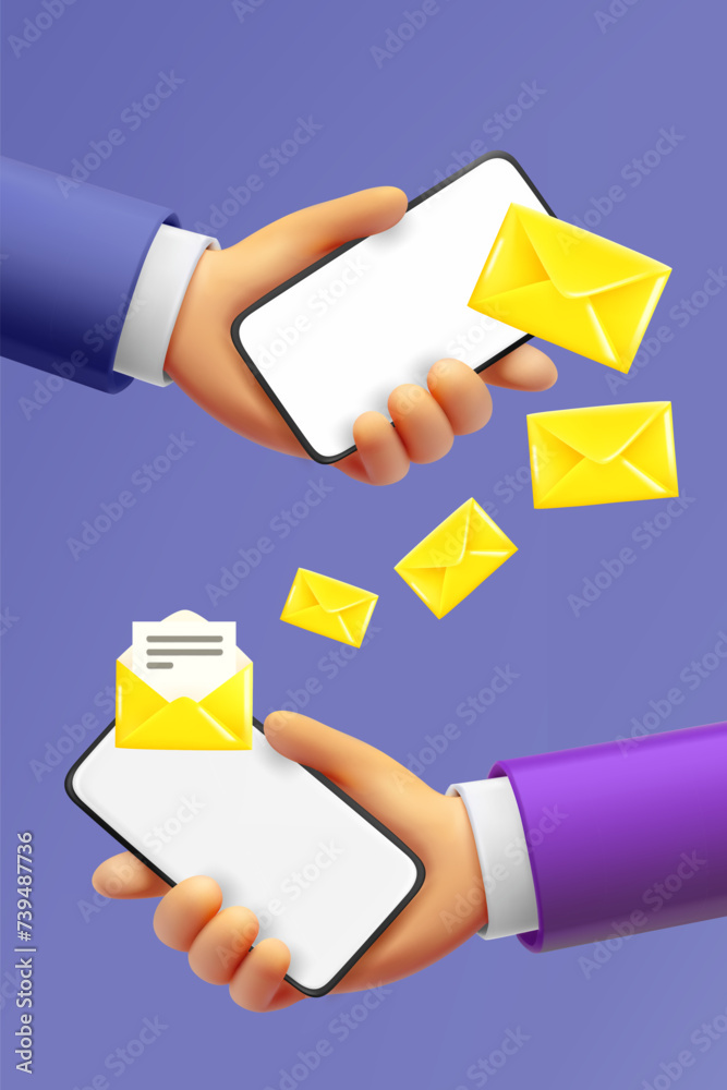 Poster sending messages to friend. 3d vector illustration