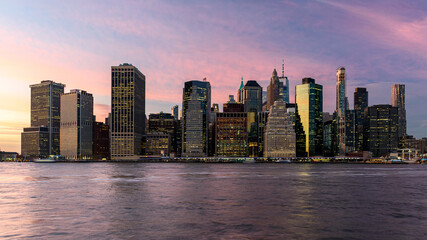 Skyline of lower Manhattan during the twilight, New York - obrazy, fototapety, plakaty