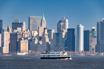 Skyline of lower Manhattan seen from Liberty Island, New York