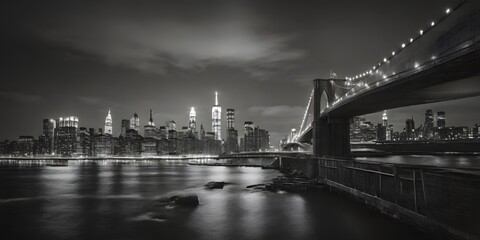grayscale photography of Brooklyn bridge - Powered by Adobe