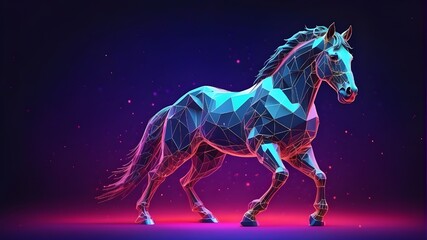 Horse Wireframe and Silhouette Composition, Horse Silhouette Against a Background, Horse Wireframe and Silhouette Contrast, Horse Silhouette and Polygonal Framework, Horse Wireframe and Silhouette