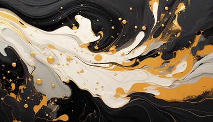 Abstract black marble background with gold splashes, black luxury background