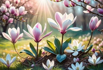 Fototapeta premium Blossoming of magnolia flowers in spring time