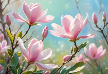 Obraz na płótnie Canvas Magnolia flower against green grass background
