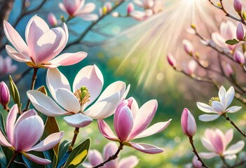 Magnolia flower against green grass background