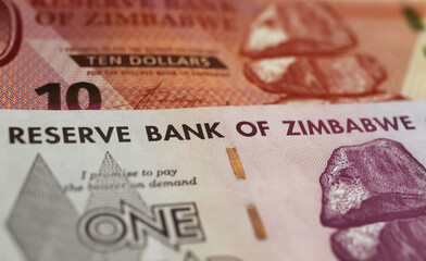 Closeup of Reserve bank of Zimbabwe dollar banknote