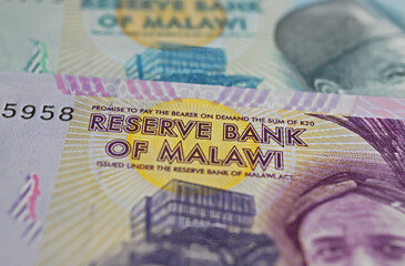 Closeup of Malawi reserve bank kwacha banknote