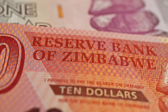 Closeup of Reserve bank of Zimbabwe dollar banknote
