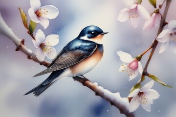 Cherry blossom pattern with swallow