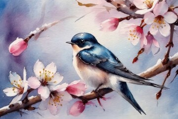 Cherry blossom pattern with swallow