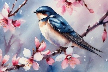 Cherry blossom pattern with swallow