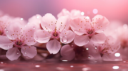 Beautiful floral background. Close up of cherry blossom against the sunlight
