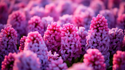 Beautiful bright floral spring background. Pink hyacinths close up