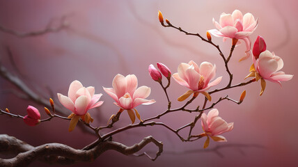 Beautiful floral spring nature background with light bokeh. Close up of magnolia blossom, blurred background