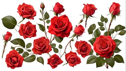 Isolated on white, a collection of red roses ideal for romantic and floral themes