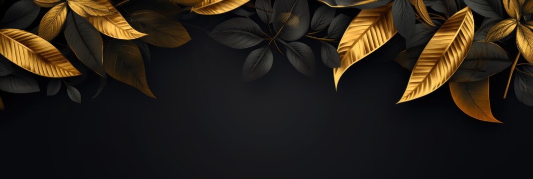 Beautiful background with exotic black and gold leaves
