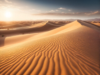 Fototapeta na wymiar Sand Waves: Desert Dunes with Sand in the Air. generative AI