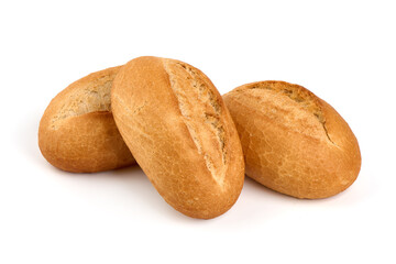 Crispy bread roll, isolated on white background.