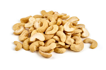 Cashew nuts, isolated on white background.