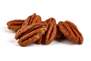 Pecan nuts, isolated on white background.
