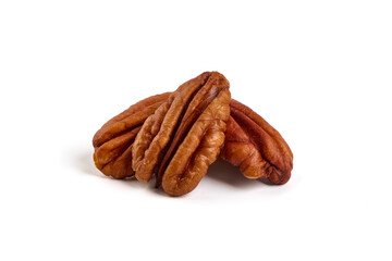 Pecan nuts, isolated on white background.