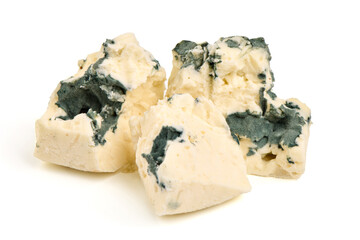 Gorgonzola, classic Italian cheese with natural mold, isolated on white background.