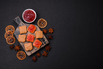 Delicious nutritious sandwiches with peanut butter, strawberry jam