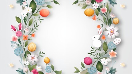 Naklejka na ściany i meble frame of easter eggs and flowers, beautiful easter greeting card