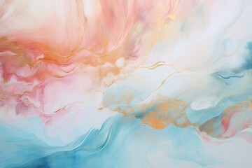 art wallpaper with blue pink peach and gold paint, delicate watercolor, fluid acrylics marble,