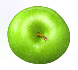 single green apple isolated on white background. clipping path. top view
