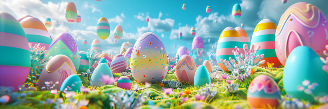 surreal and crazy happy easter world with colorful fantasy eggs